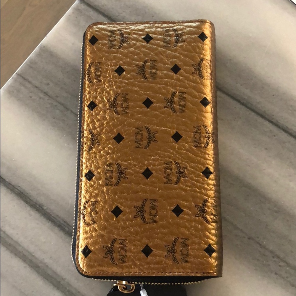 MCM metallic gold wallet